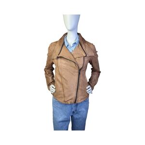 Soia & Kyo Soft Leather Moto Jacket – Cognac Brown – Size S